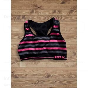 RBX Black and Pink Striped Sports Bra